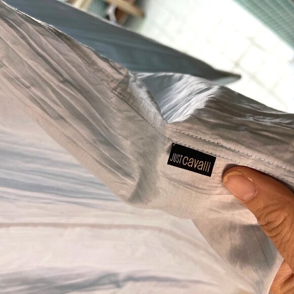 Just Cavalli Mens Shirt Light Blue Size 2XL Vintage Crinkle Textured Button Up - Picture 7 of 12